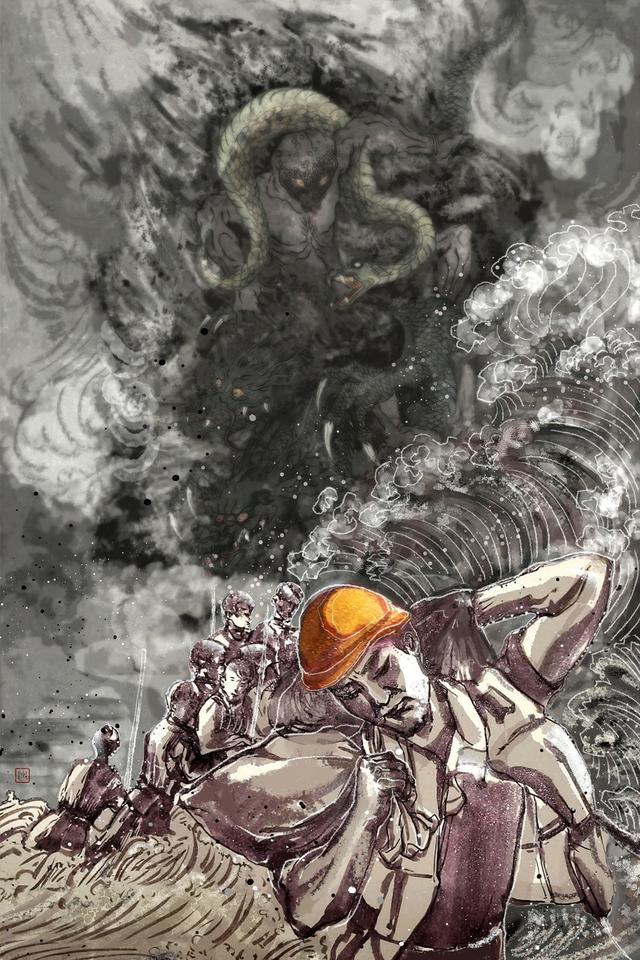 团结奋战抗洪灾携手同心见真情一大路画家抗洪救灾主题美术作品选