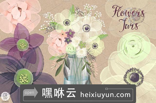 Watercolor Anemones Baby Breath Jar 嘿咻云