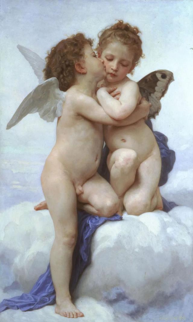 1889布面油彩神话画 丘比特与普赛克 