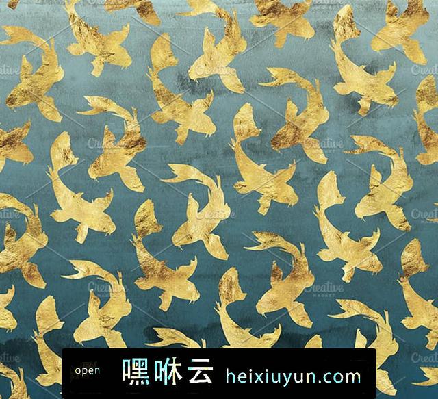 烫金池塘背景纹理Koi Pond Golden Ginko #140897 - 嘿咻云