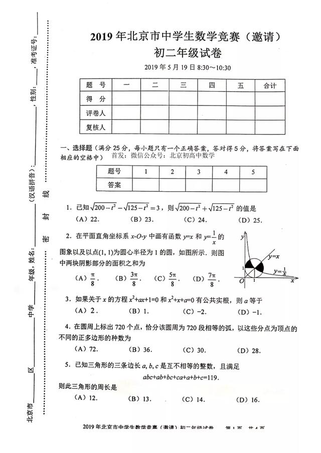 19年北京市中学生数学竞赛初二数学试卷 家长论坛 家长交流社区 北京小升初 北京学区房 北京幼升小幼儿入园门户网站