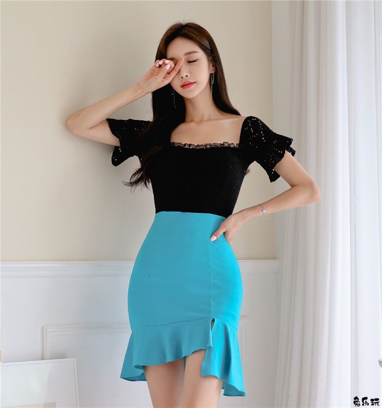 孙允珠：冰蓝混合鸡尾酒幽雅鱼尾洋裙