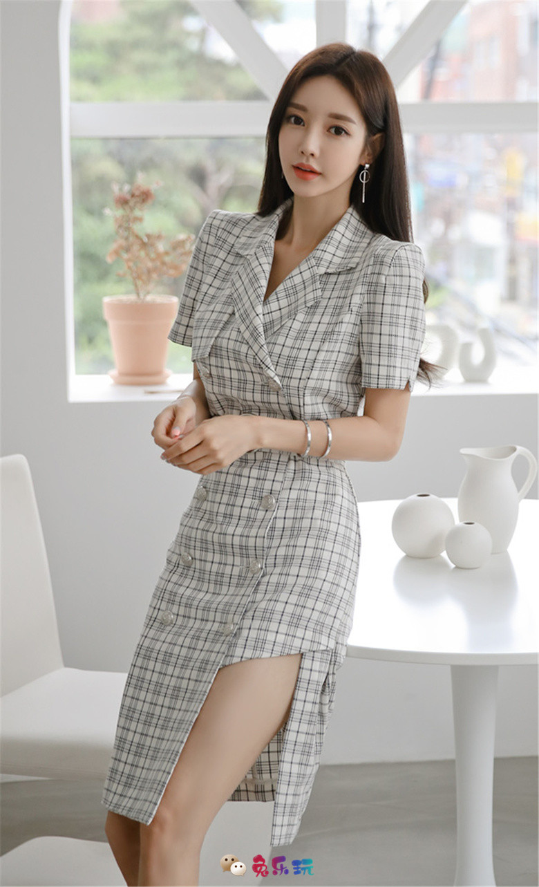 孙允珠：凝露青灰初秋田园麦穗格纹裙