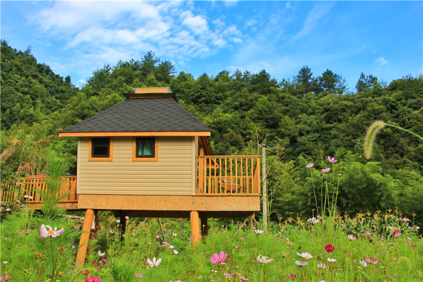 玖隱空山民宿藏在格桑花花田裡的小木屋