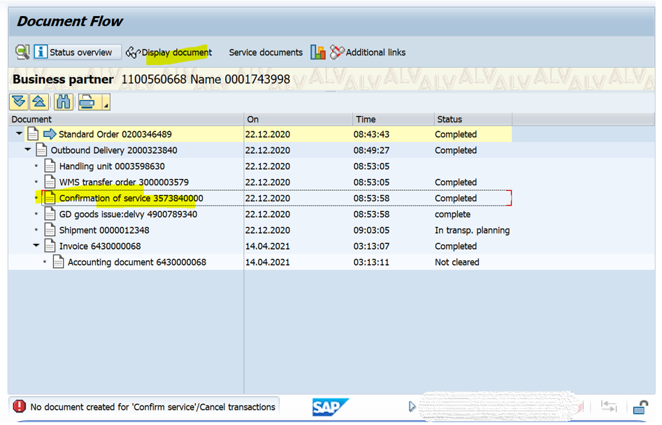 SAP SD交貨單憑證流裡的Confirmation of Service初探