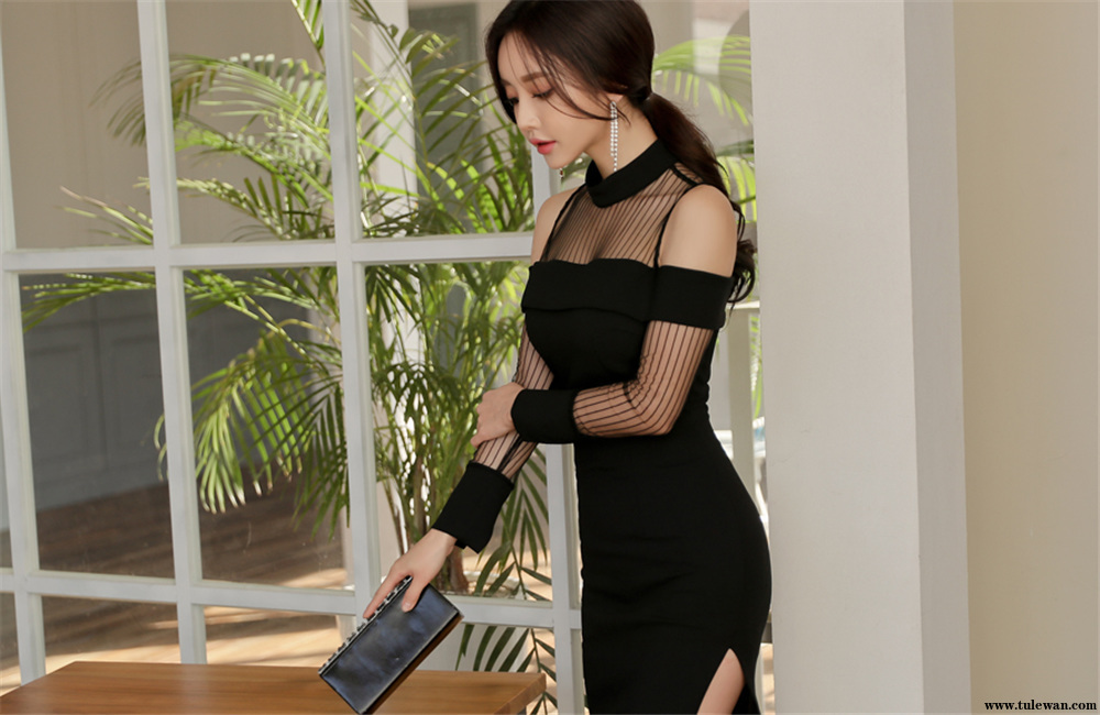 孙允珠丨钢琴夜曲女皇幽雅透纱及膝裙