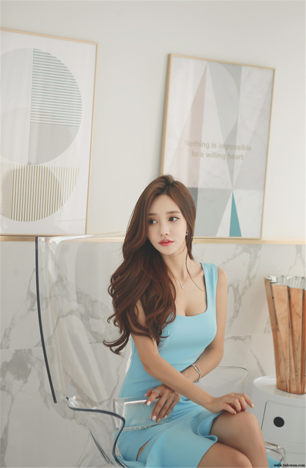 孙允珠丨蓝香橙缥色琉璃石晶鱼尾摆裙