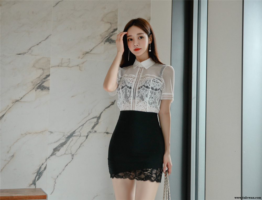 孙允珠丨黑白混色夜巴黎透明职业衬裙